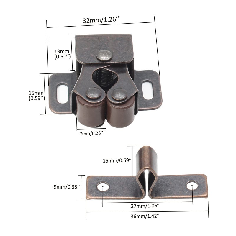 Luomorgo 10 Pack Double Roller Catch Cabinet Latches with Spear Strike for Cupboard Closet Door, Antique Bronze - Image 2